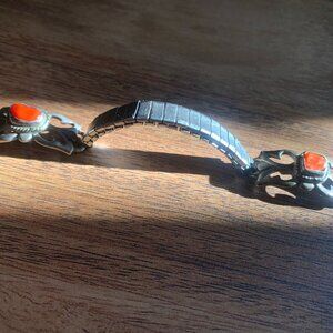 Sterling Silver and Red Coral Navajo Pawn watch tips band